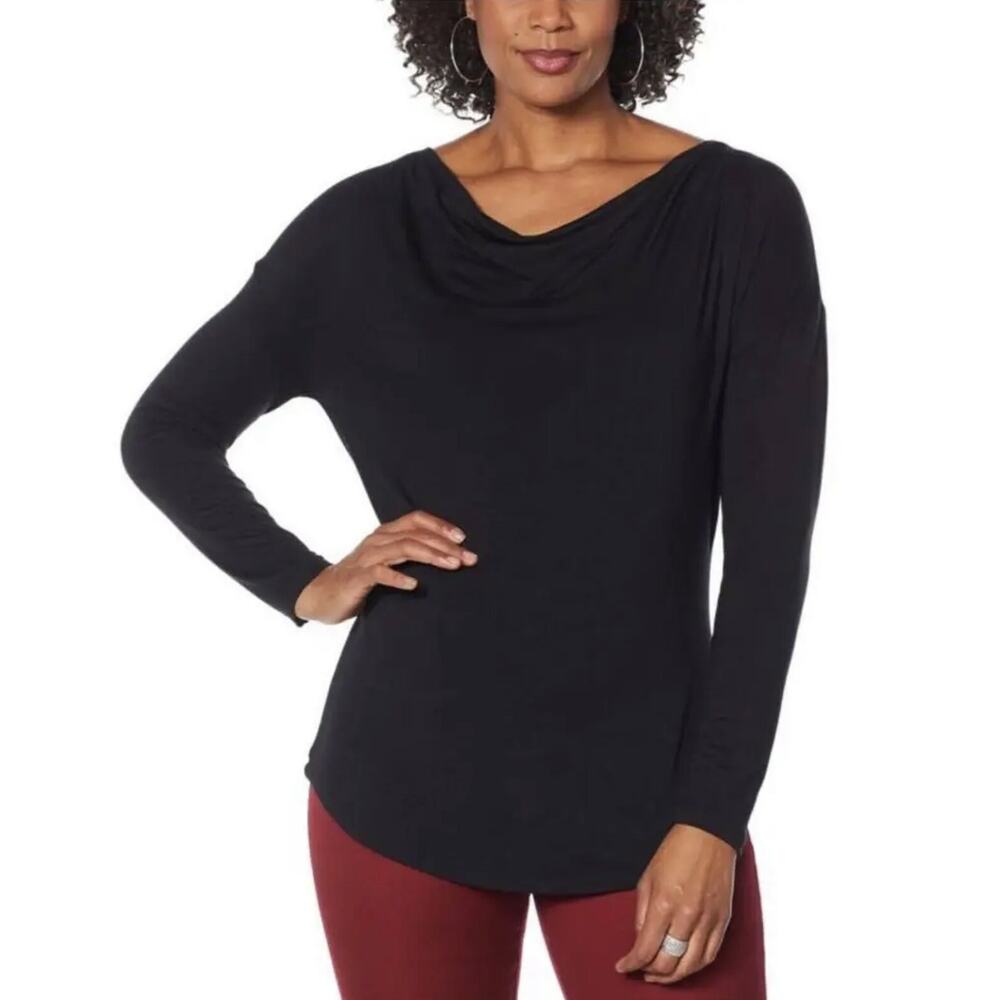 DG2 Diane Gilman Cowl-Neck Long Sleeve‎ Top Women's Top, Medium, Black